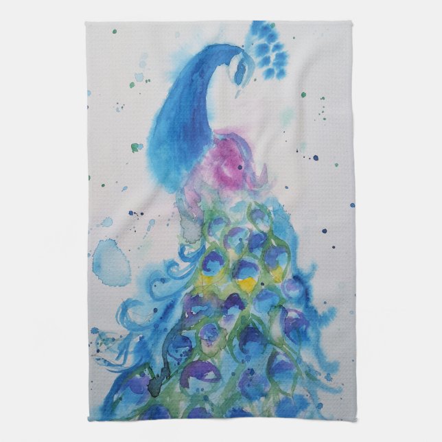 Linge De Cuisine Elégante Peacock Aquarelle Femmes couleurs pastel (Vertical)