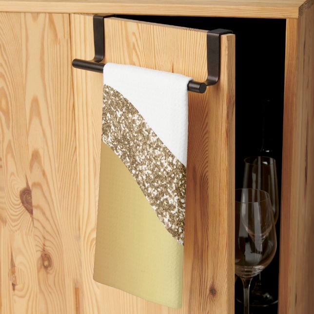 Linge De Cuisine Élégante Vague blanche or  (Pliage en tiers)