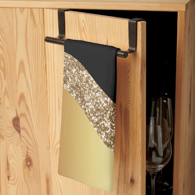 Linge De Cuisine Elégante Vague Noire Or (Pliage en tiers)