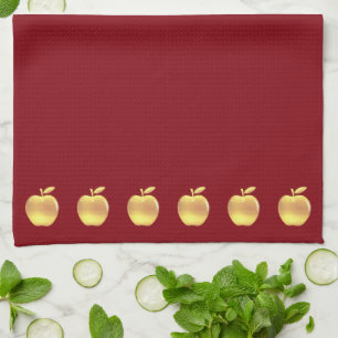 Linge De Cuisine Élégantes pommes d'or sur le rouge