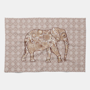 Linge De Cuisine Éléphale tourbillon fractal - marron et taupe