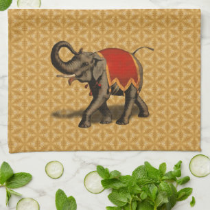Linge De Cuisine Eléphant indien avec tissu rouge