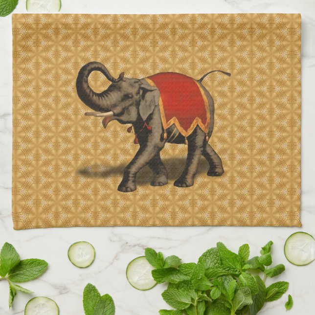 Linge De Cuisine Eléphant indien avec tissu rouge (Plié)