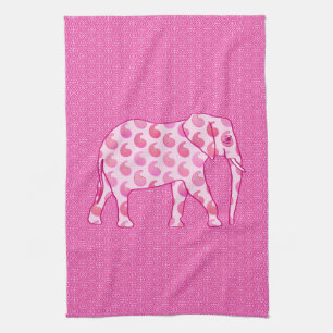 Linge De Cuisine Éléphant Paisley - rose givré et fuchsia