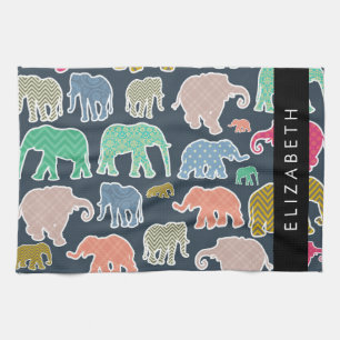 Linge De Cuisine Eléphants colorés, Motif d'éléphants, Votre nom