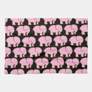Linge De Cuisine Éléphants mignons assez roses sur le noir