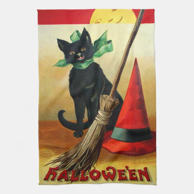 Linge De Cuisine Ellen H. Clapsaddle : Chat noir, balai et (Vertical)