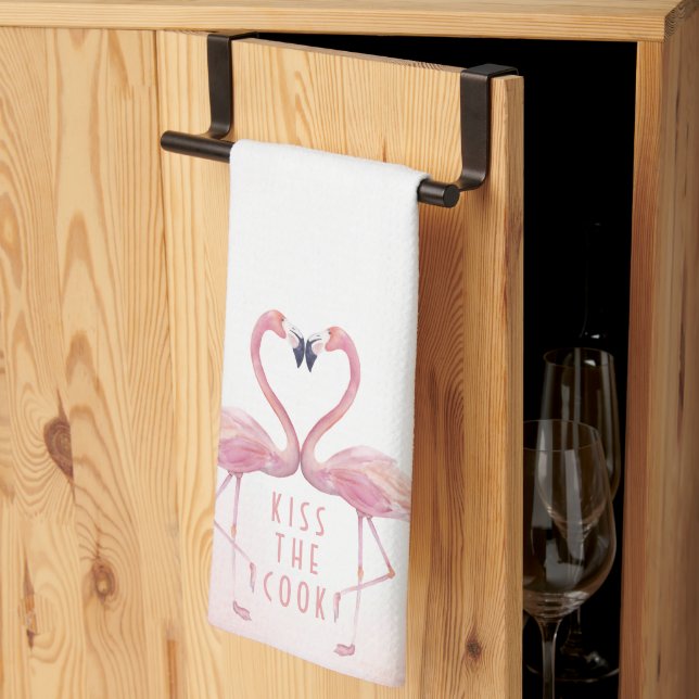 Linge De Cuisine Embrasse le Cook | Flamants roses de baiser Servie (Pliage en tiers)
