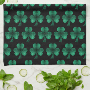 Linge De Cuisine Emerald Green Sparkles Shamrock motif noir