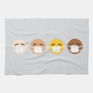 Linge De Cuisine Emoji masqué face au masque à un COVID