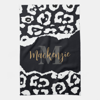 Linge De Cuisine Empreinte de léopard noir et blanc