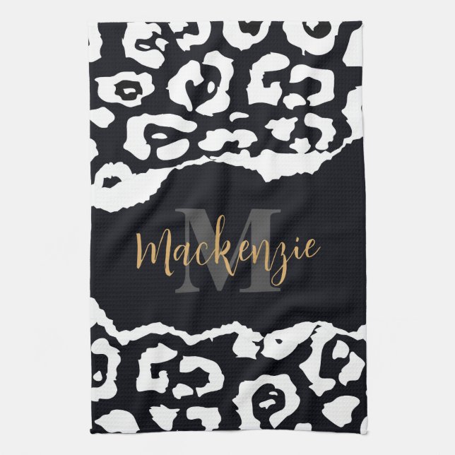 Linge De Cuisine Empreinte de léopard noir et blanc (Vertical)