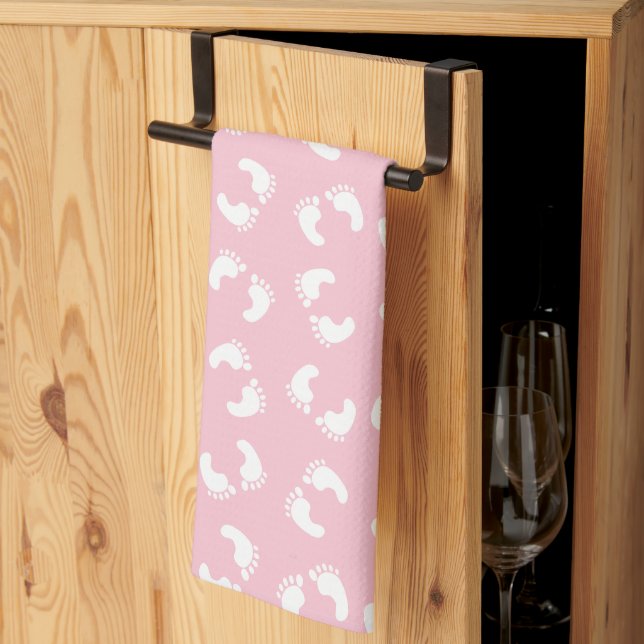 Linge De Cuisine Empreintes Bébé, Pied Bébé, Marches, Fille Rose (Pliage en tiers)
