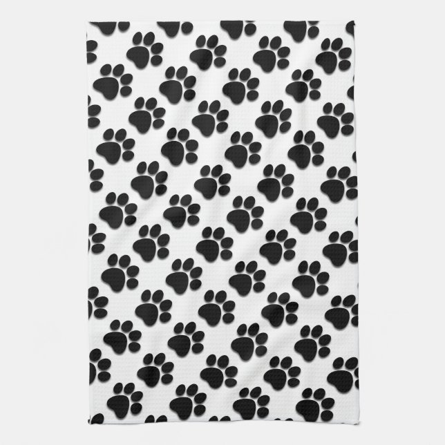 Linge De Cuisine Empreintes de pattes de chiens noirs et blancs Ver (Vertical)