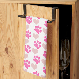Linge De Cuisine Empreintes de pattes roses et cœurs