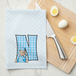 Linge De Cuisine En vichy bleu pour enfant Imprimer Monogramme Big 