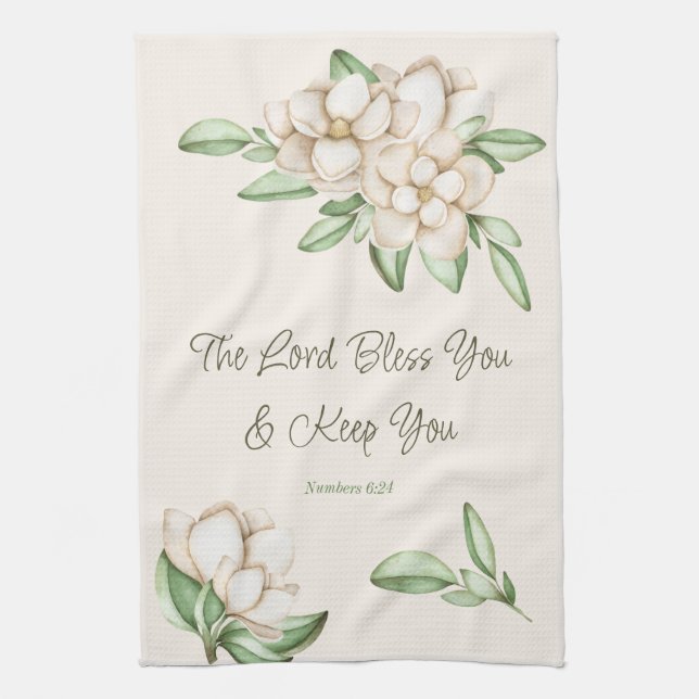 Linge De Cuisine Encouragement Bible Verse Magnolia Aquarelle Scrip (Vertical)