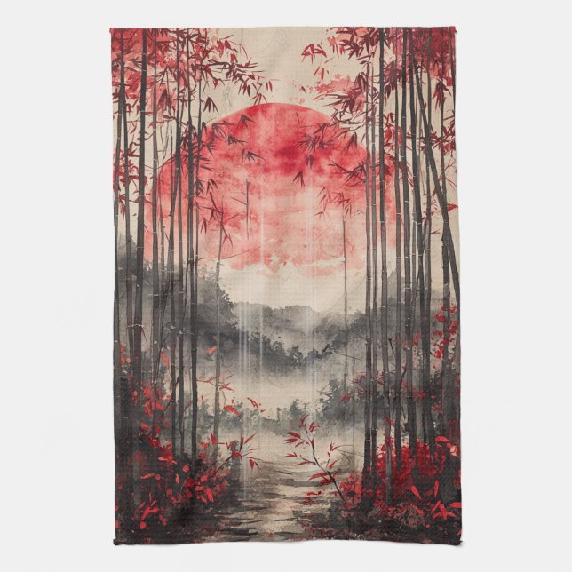 Linge De Cuisine Encre lavée Sakura Lune de sang (1) (Vertical)