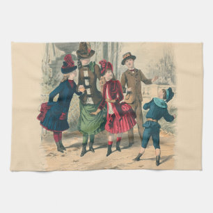 Linge De Cuisine Enfants victoriens antiques jouant au ballon Hiver