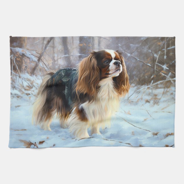 Linge De Cuisine English Toy Spaniel Laisser Neige Noël (Horizontal)