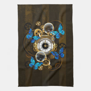 Linge De Cuisine Engrenages à vapeur et papillons bleus
