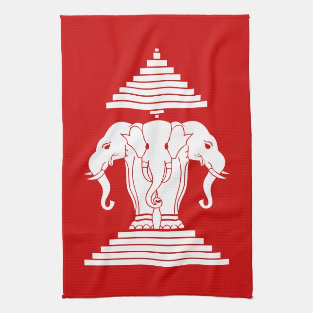 Linge De Cuisine Erawan Trois éléphant en tête Lao / Laos Drapeau (Vertical)
