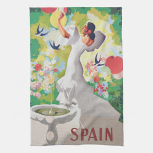 Linge De Cuisine Espagne Senorita Oiseaux Fleurs Fiesta Garden