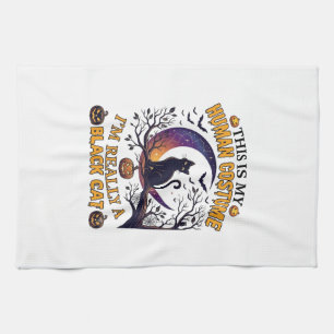 Linge De Cuisine Est Costume Humain Chat Noir Halloween Lune_1