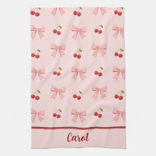 Linge De Cuisine Esthétique Coquette Ruban Rose et Cerise Rouge