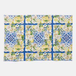 Linge De Cuisine Été Méditerrannée citron et fleurs imprimés