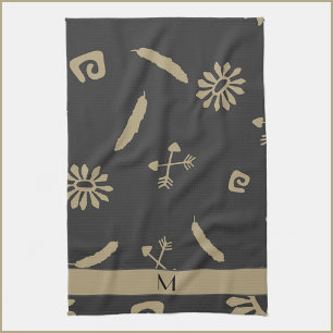 Linge De Cuisine Ethnic Black and Beige Native Print Cuisine Servie