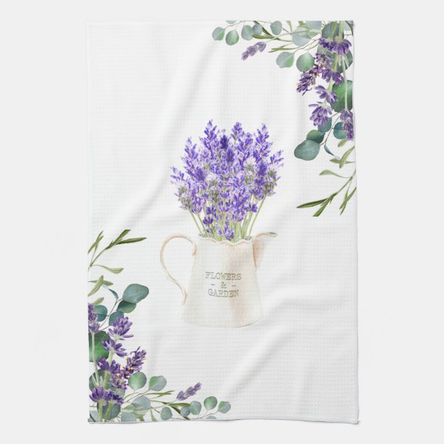 Linge De Cuisine Eucalyptus Foliage Purple Lavande Fleurs (Vertical)