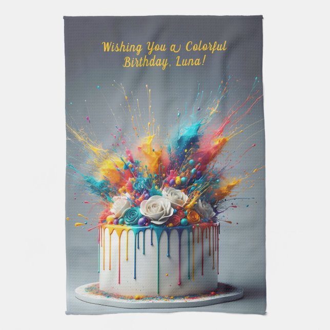 Linge De Cuisine Explosion de joie - Joyeux gâteau d'anniversaire (Vertical)