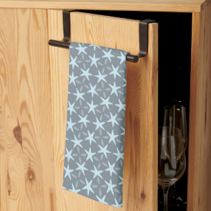 Linge De Cuisine Explosion d'étoile bleu clair sur motif gris ardoi