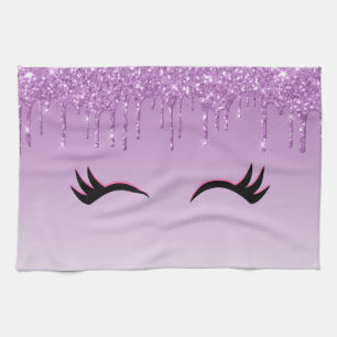 Linge De Cuisine Eyelashes rose et noir élégant sur Parties scintil