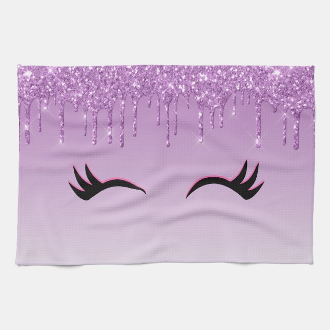 Linge De Cuisine Eyelashes rose et noir élégant sur Parties scintil (Horizontal)
