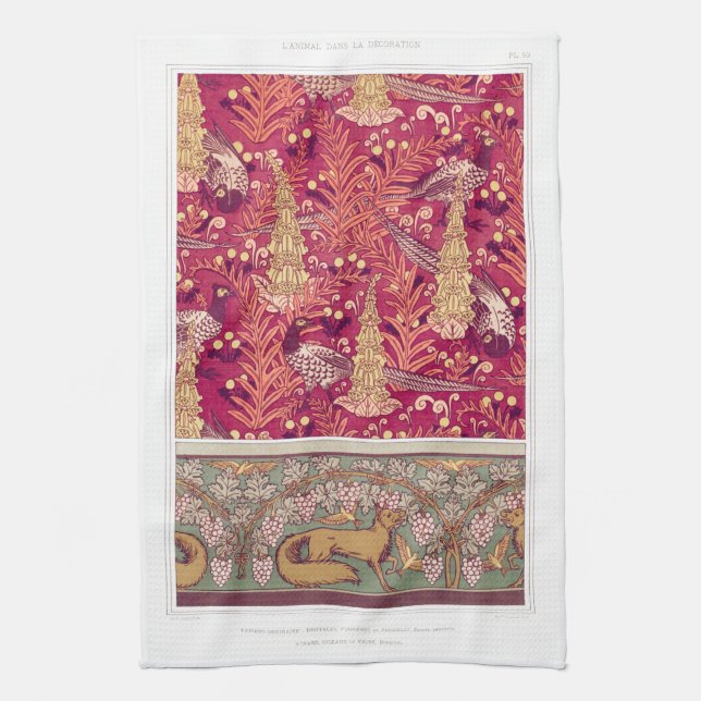 Linge De Cuisine Faisan renard Art nouveau Foxglove verneuil rouge (Vertical)