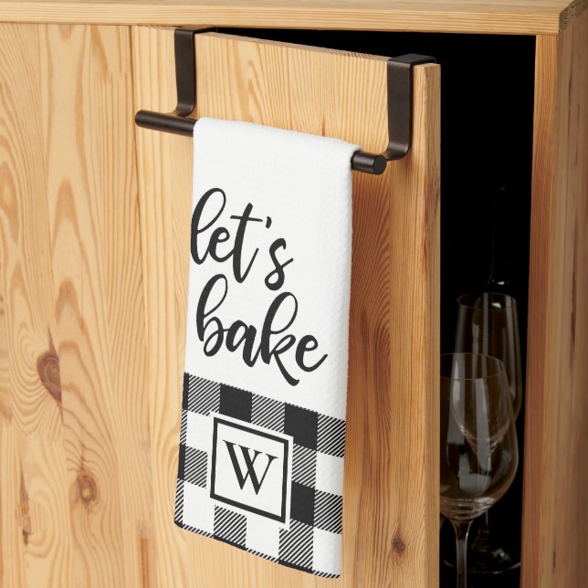 Linge De Cuisine Faisons cuire le Buffalo Plaid Monogramme noir bla (Pliage en tiers)