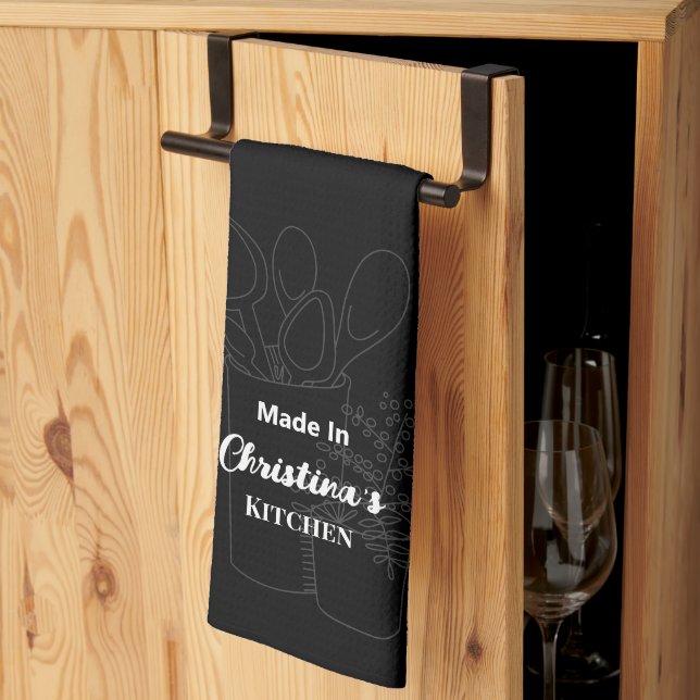 Linge De Cuisine Fait Dans [Votre Nom] Cuisine Cuisine Noir Cuillèr (Pliage en tiers)