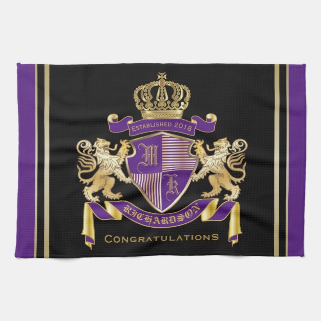 Linge De Cuisine Faites votre propre blason Monogramme de couronne (Horizontal)