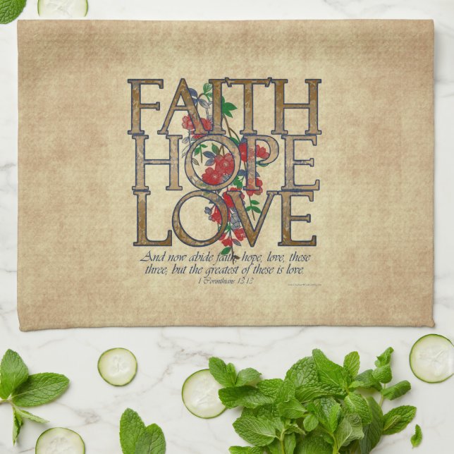 Linge De Cuisine Faith Hope Love Christian Bible Verse (Plié)