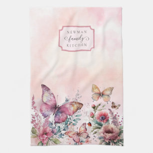 Linge De Cuisine Famille de fleurs sauvages de papillon rose-rose m