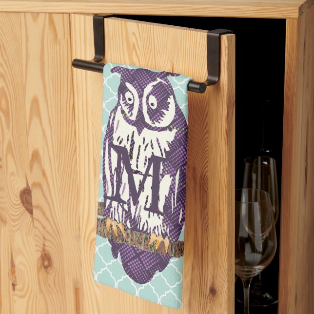 Linge De Cuisine Famille de hibou géométrique stylisée violet (Pliage en tiers)