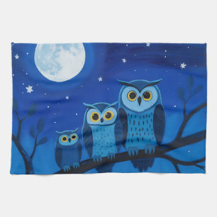 Linge De Cuisine Famille de hiboux sous la lune