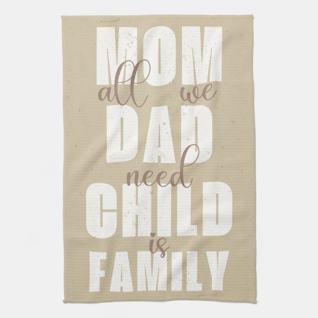 Linge De Cuisine Famille (Maman, Papa, Enfant) Blanc sur le sable (Vertical)