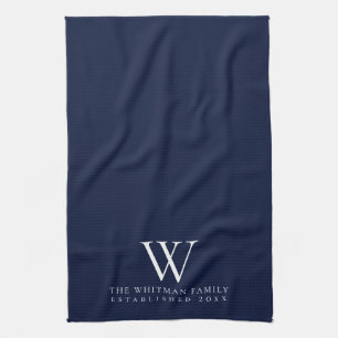 Linge De Cuisine Famille Monogramme Élégante Marine Cuisine