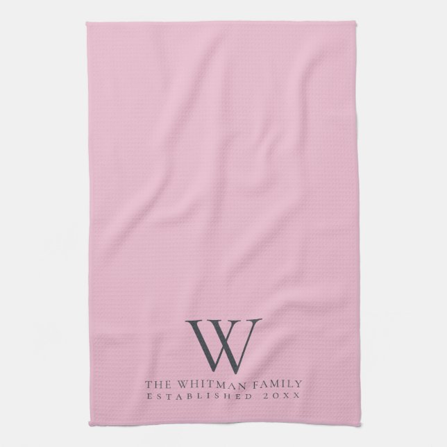 Linge De Cuisine Famille Monogramme Moderne Ardoise rose Gris Cuisi (Vertical)