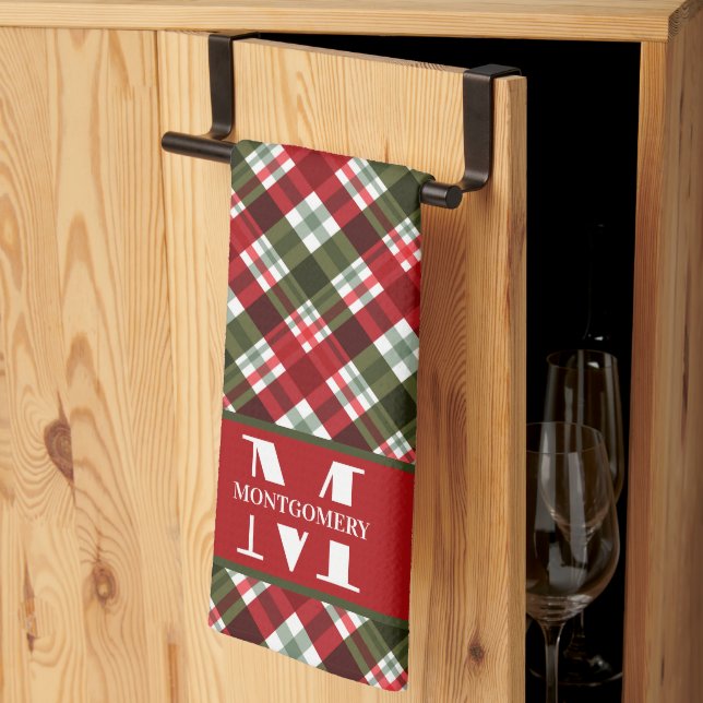 Linge De Cuisine Famille Monogramme Noël Plaqué (Pliage en tiers)