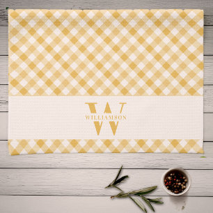 Linge De Cuisine Famille Monogramme Sunny Jaune Plaid Chic Farmhous