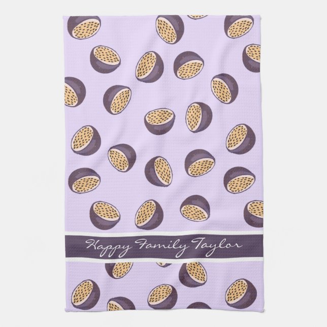 Linge De Cuisine Famille monogrammed fruits de passion violet stupé (Vertical)